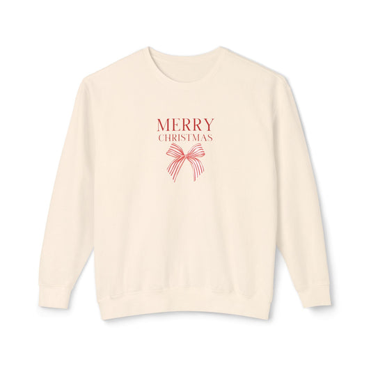 Ladies sweatshirt in ivory with 'Merry Christmas' bow graphic