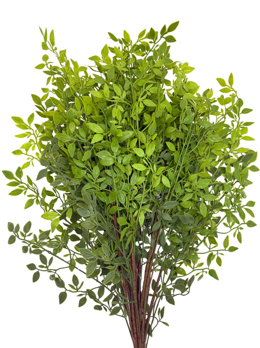 Artificial ruscus stems bundle of 4, green leafy sprigs with slender stems