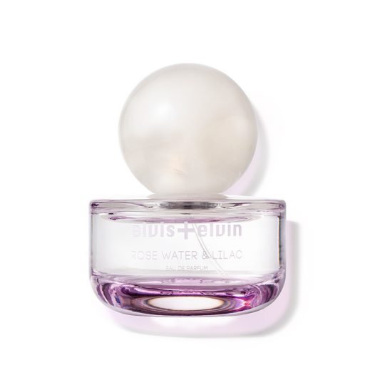 elvis+elvin Rose Water & Lilac eau de parfum bottle with glass sphere cap