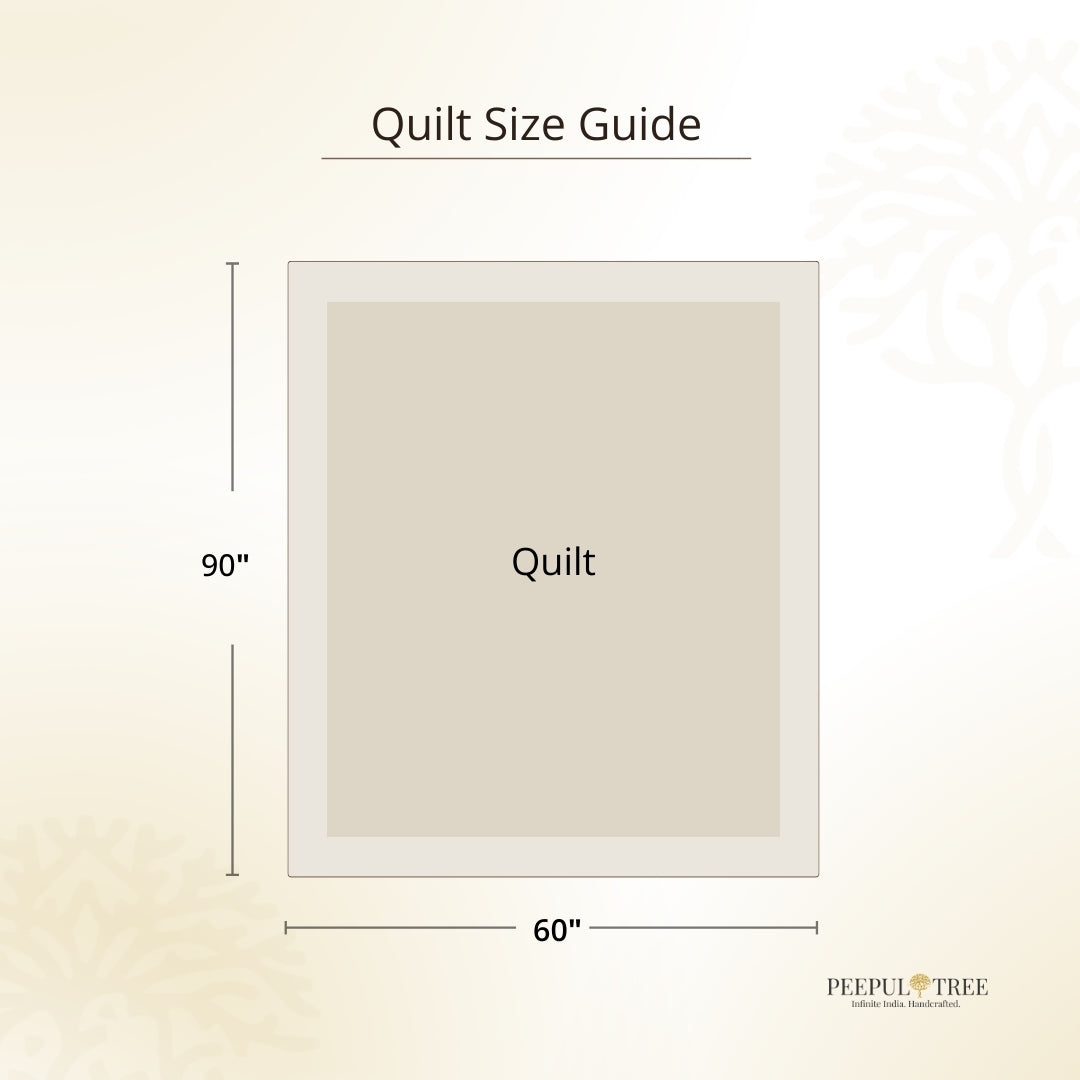 Quilt size guide showing 60in x 90in dimensions