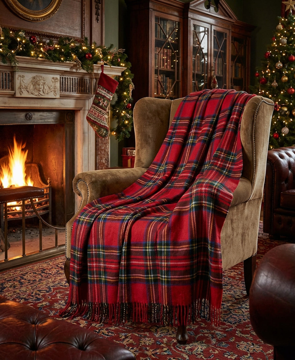 Highland Tweeds Shetland Lambswool Throw - Royal Stewart