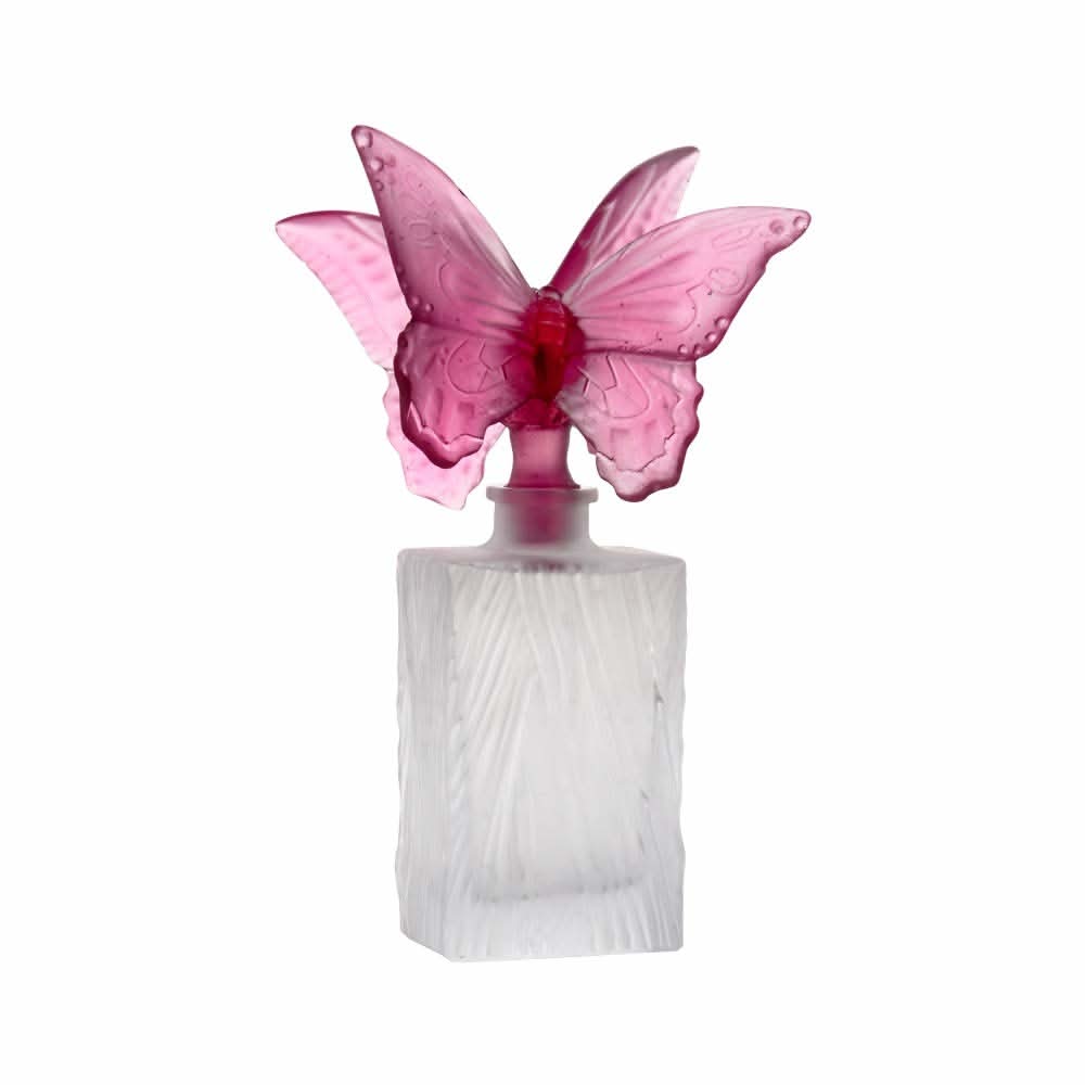 Daum Butterfly pâte de cristal perfume bottle with pink butterfly topper