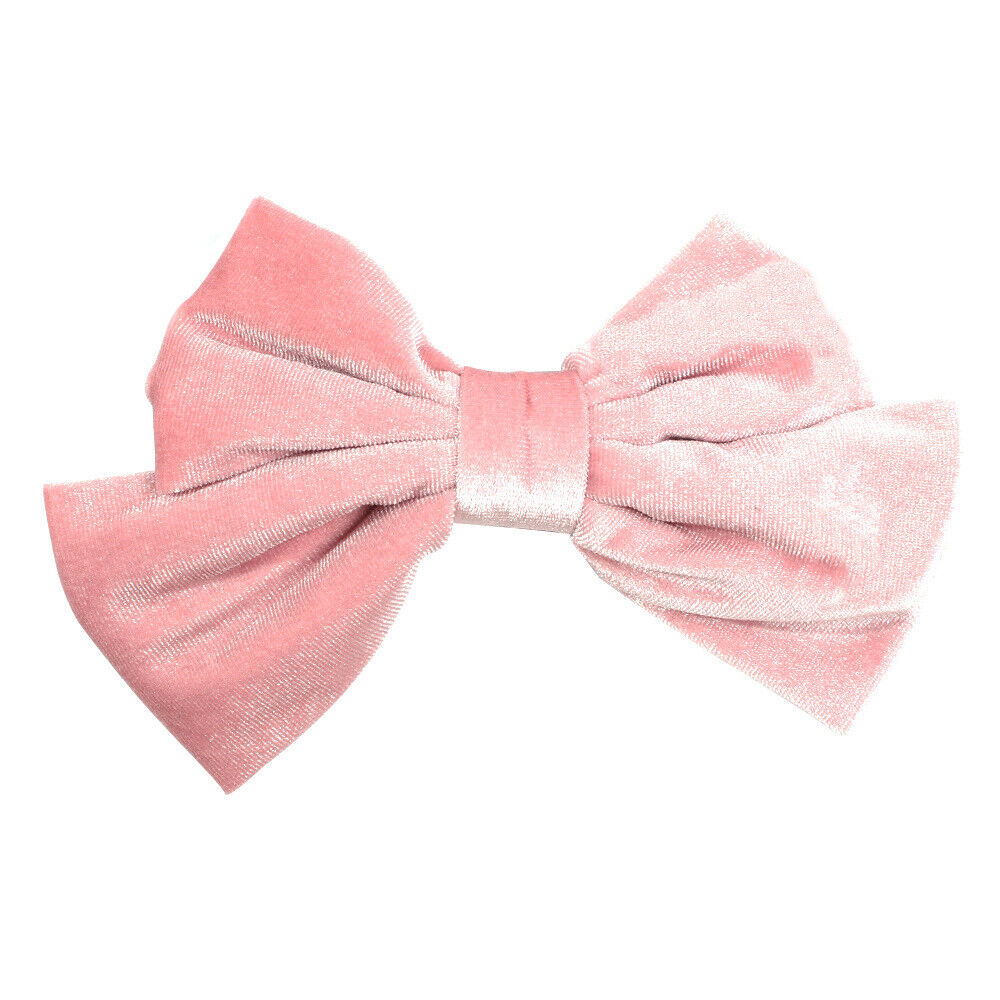 Pink velvet barrette hair bow clip