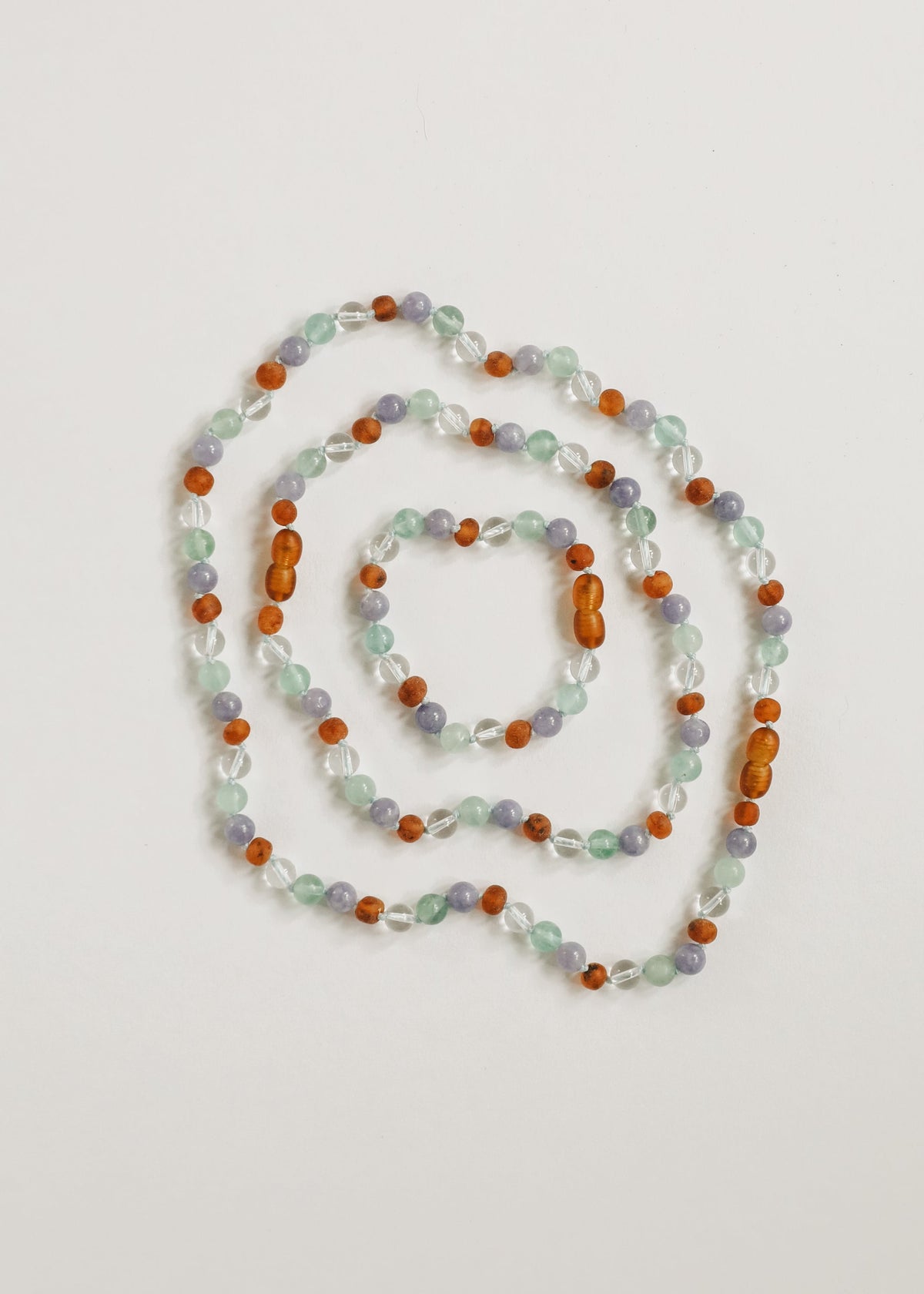 Multicolor bead anklet/bracelet with orange, seafoam, and lavender-gray round beads