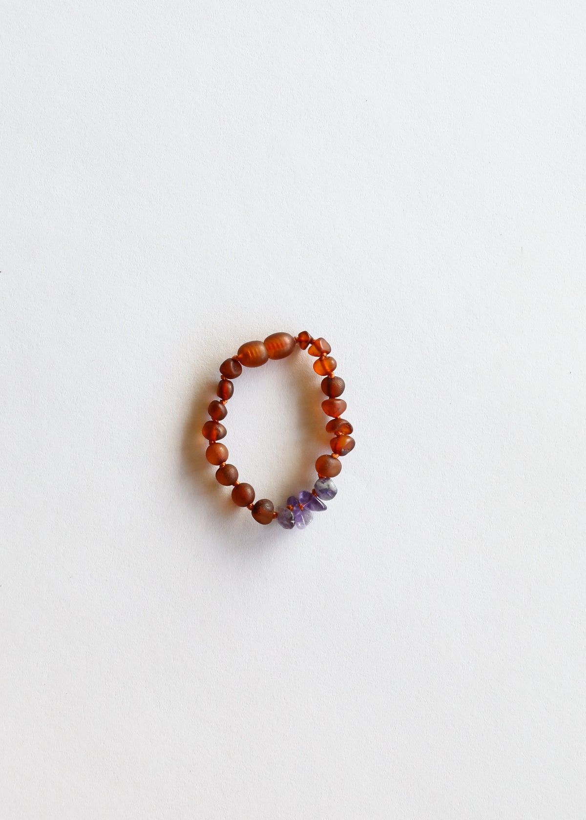 Raw amber and raw amethyst beaded bracelet/anklet with cognac and purple stones