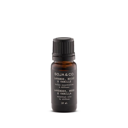 Essential oil bottle with black cap; SOJA & CO. Lavender, Wood & Vanilla, 10 mL