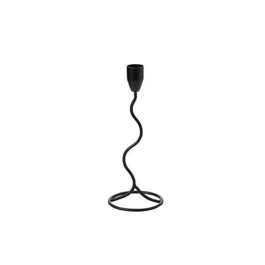 Pivot candleholder with black wavy stem and round base for a taper candle