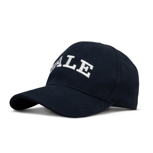 Yale cap in dark navy, shown at an angle with white embroidered lettering and curved brim