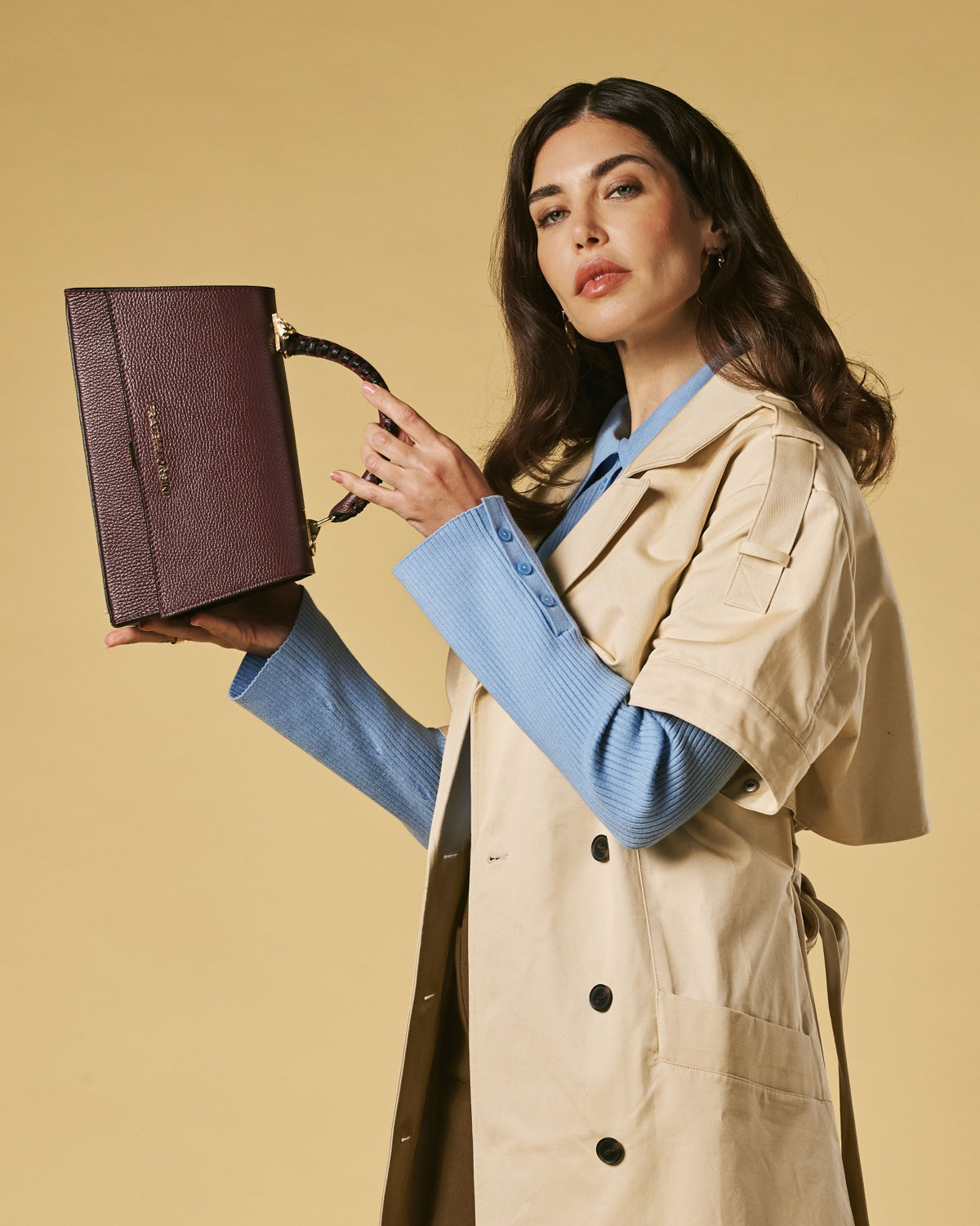 Eggplant leather crossbody bag with shoulder strap, textured finish