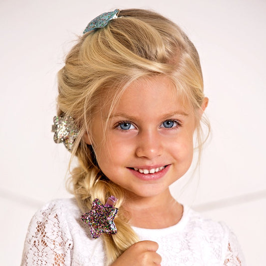 Kids Glitter Sparkle Star Hair Clip - Festive Dress-Up Clips for Girls 3+