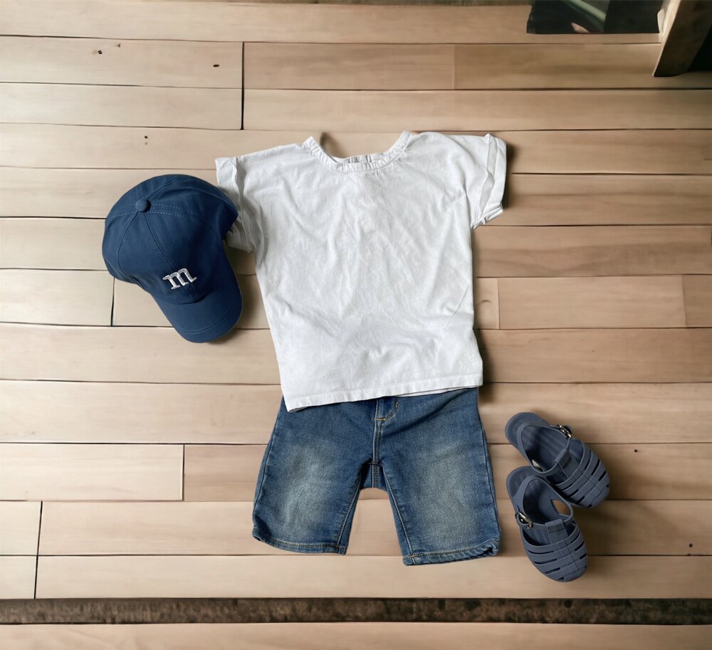 Kids baseball cap in blue with embroidered cartoon logo on the front