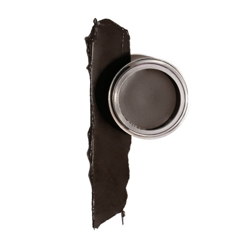 Brow liner gel jar with charcoal black gel smear swatch