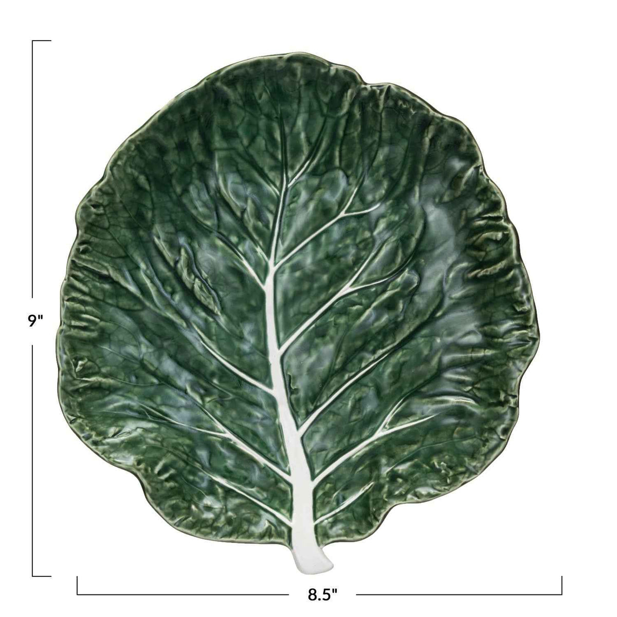 Hand-Painted Green Cabbage Shaped Stoneware Plate