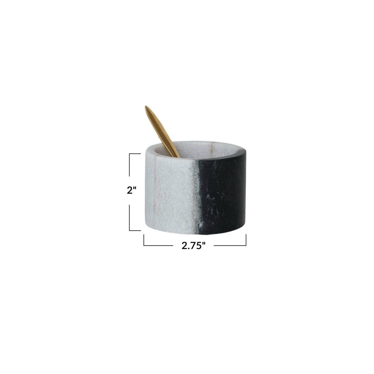 Marble salt cellar with brass spoon; 2" high, 2.75" wide