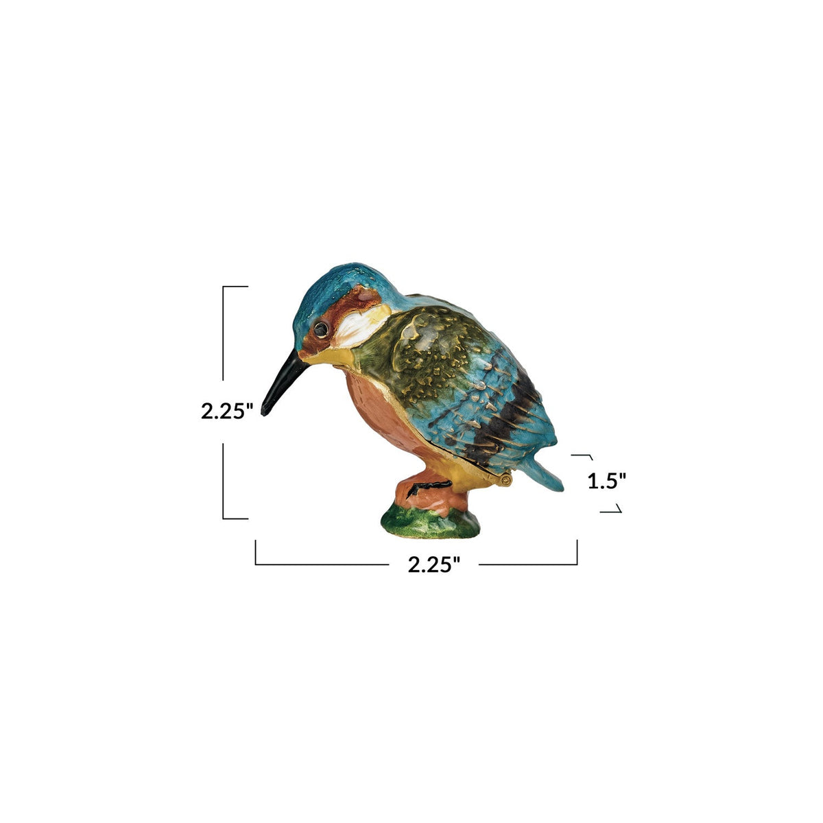 Kingfisher bird enamel metal trinket box size marked 2.25 in wide and 1.5 in tall