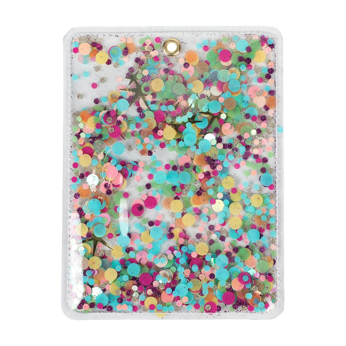 Plastic pouch of multicolor sequins and glitter dots