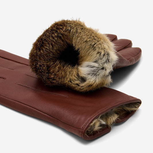 Ezra (brown) - Lambskin leather gloves with warm rabbit fur lining and touchscreen feature