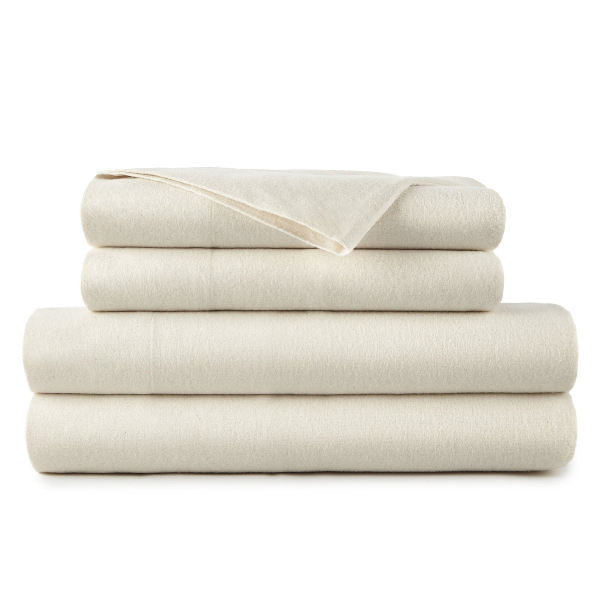Organic flannel sheet set, natural cream, folded and stacked