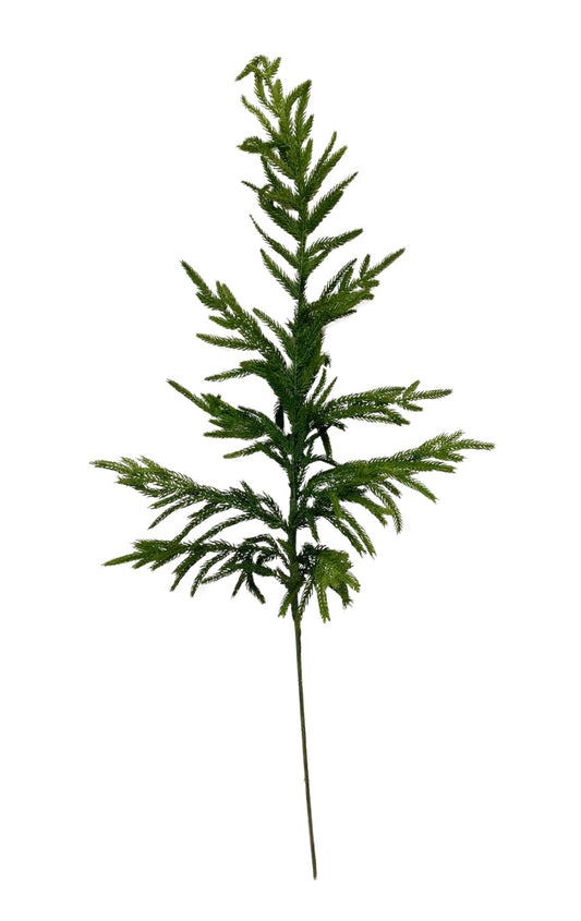 Artificial Norfolk pine stem with green faux needles on a straight wire base