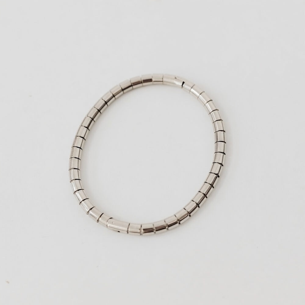 Silver hinged bangle bracelet with segmented rectangular links