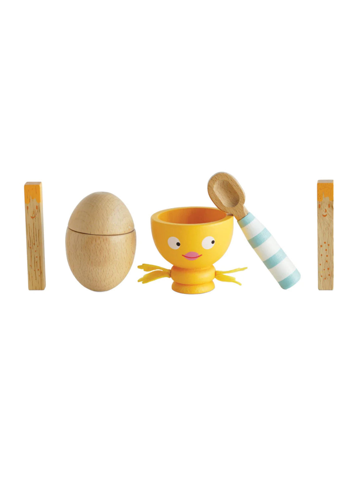 Wooden egg cup set with toy egg and toast soldiers