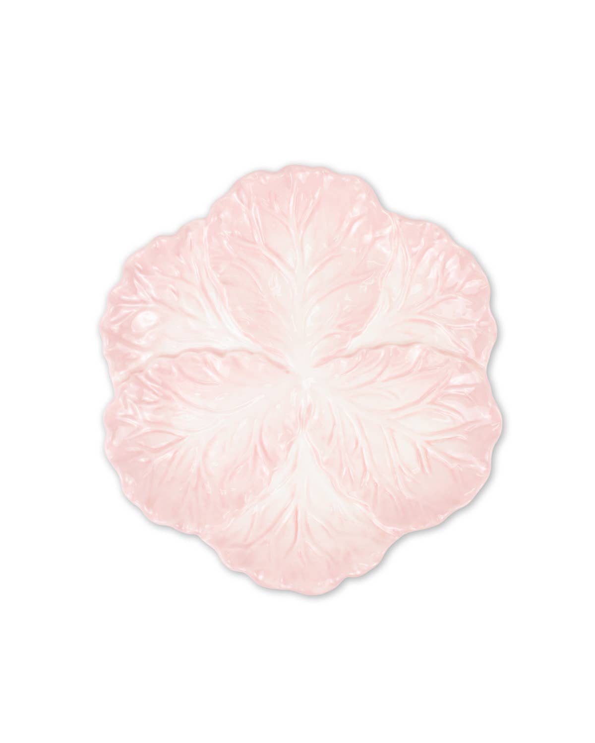 Light pink cabbage leaf plate, round with embossed leaf pattern