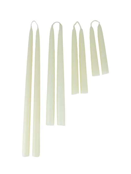 Set of six ivory beeswax taper candles with white wicks