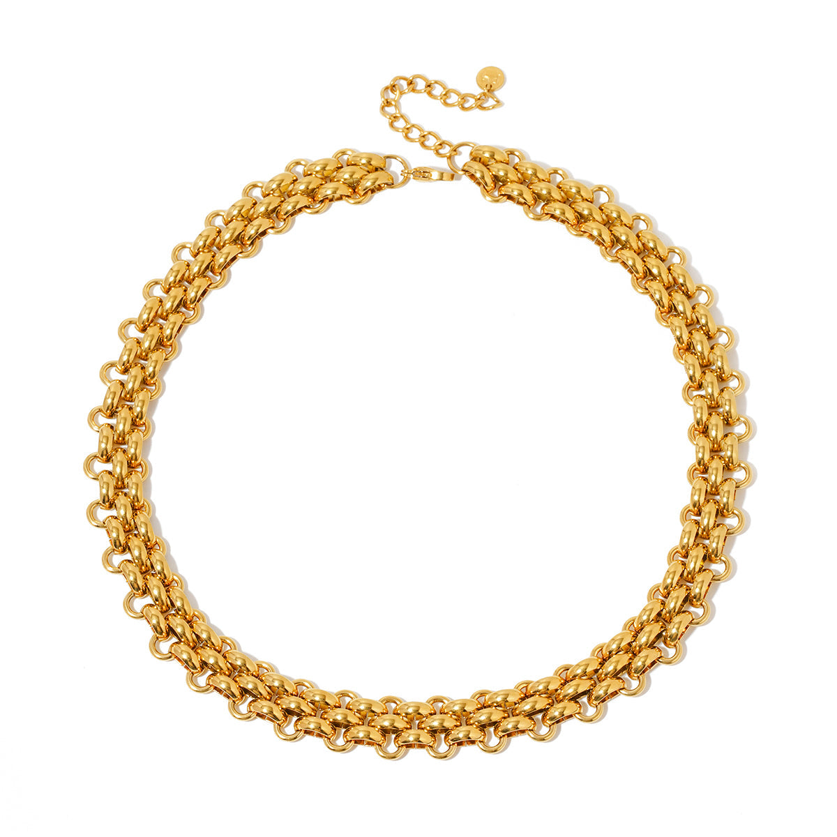 Elise woven chain necklace, gold-tone link chain with small bead detail