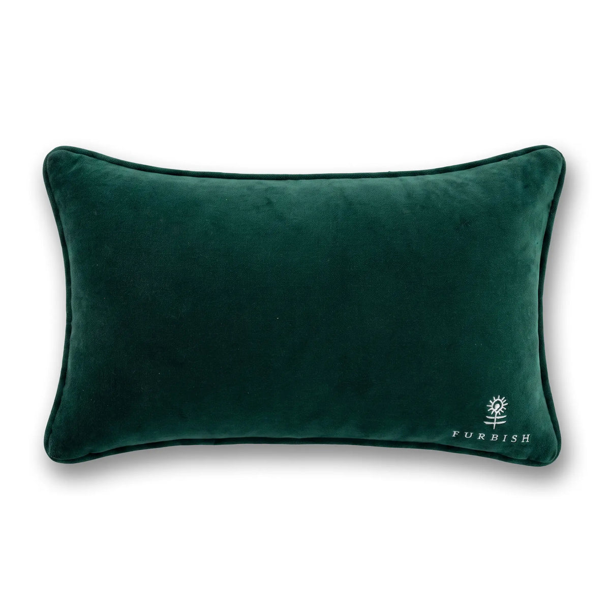 Dark green velour pillow back with FURBISH logo