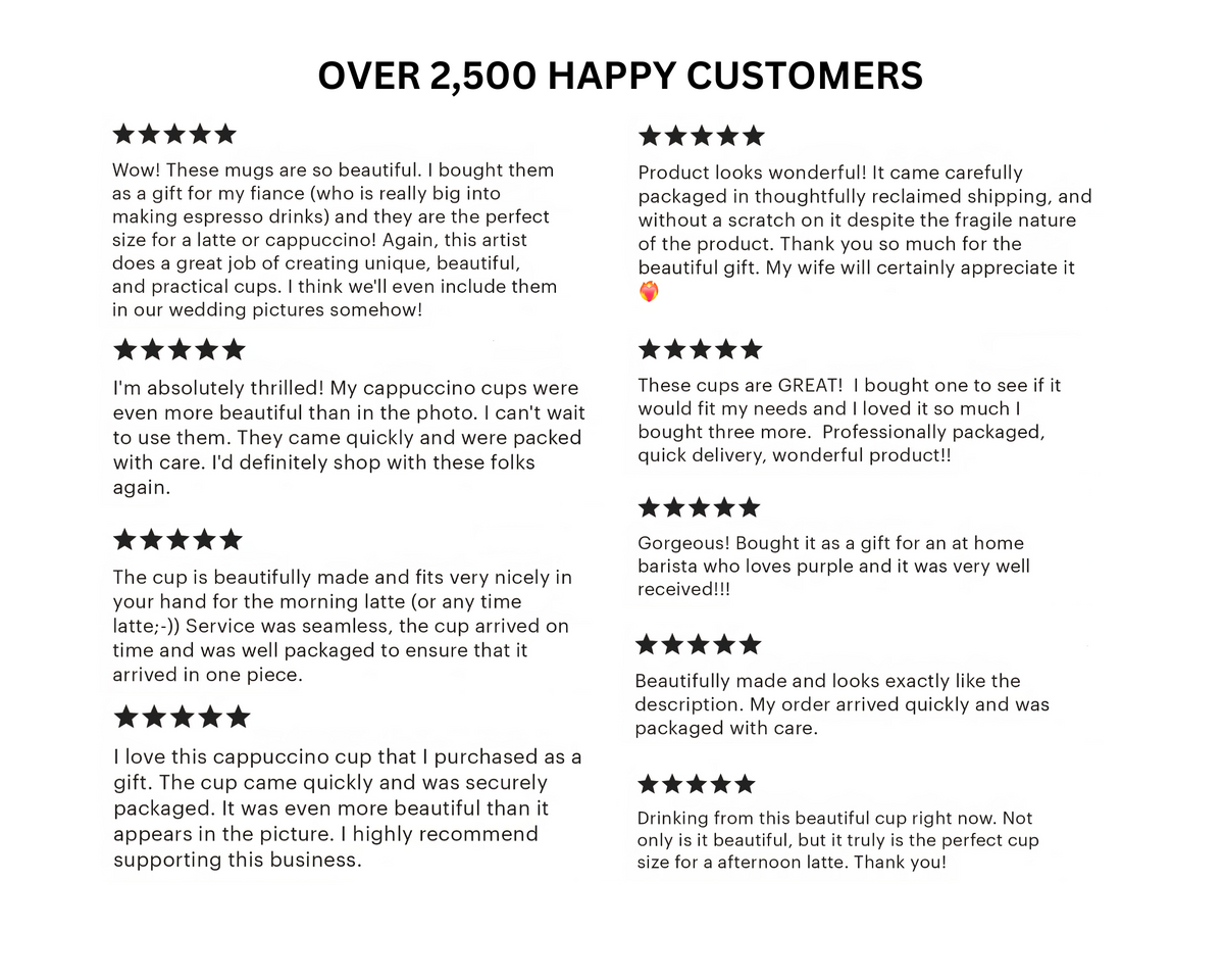 Customer review page with star ratings and multiple testimonials.