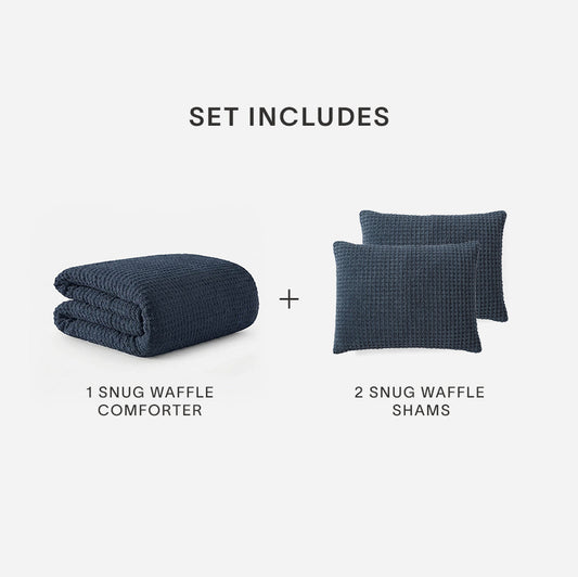 Waffle comforter set in midnight blue: 1 comforter and 2 shams