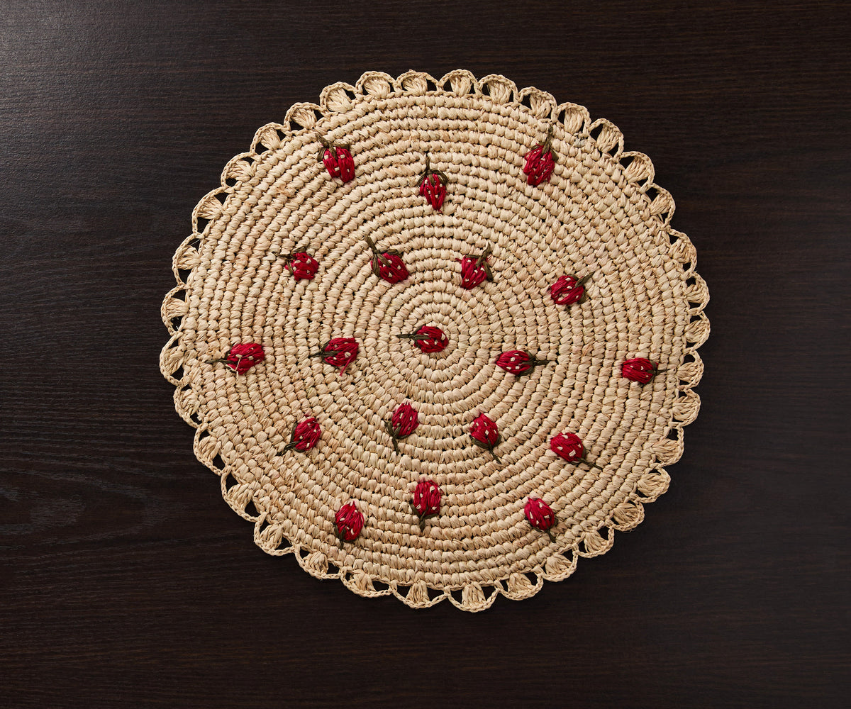 Scattered Strawberry Raffia Placemat