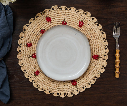 Scattered Strawberry Raffia Placemat