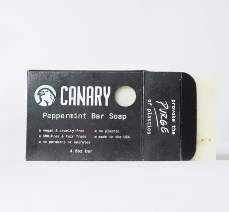 Canary peppermint bar soap in black packaging