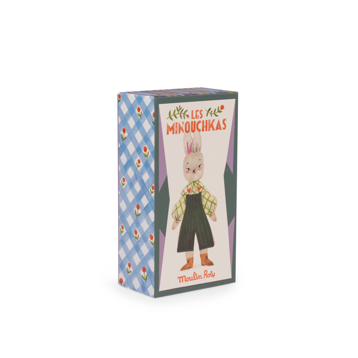 Illustrated Nine the Rabbit collectible box with blue diamond-patterned sides