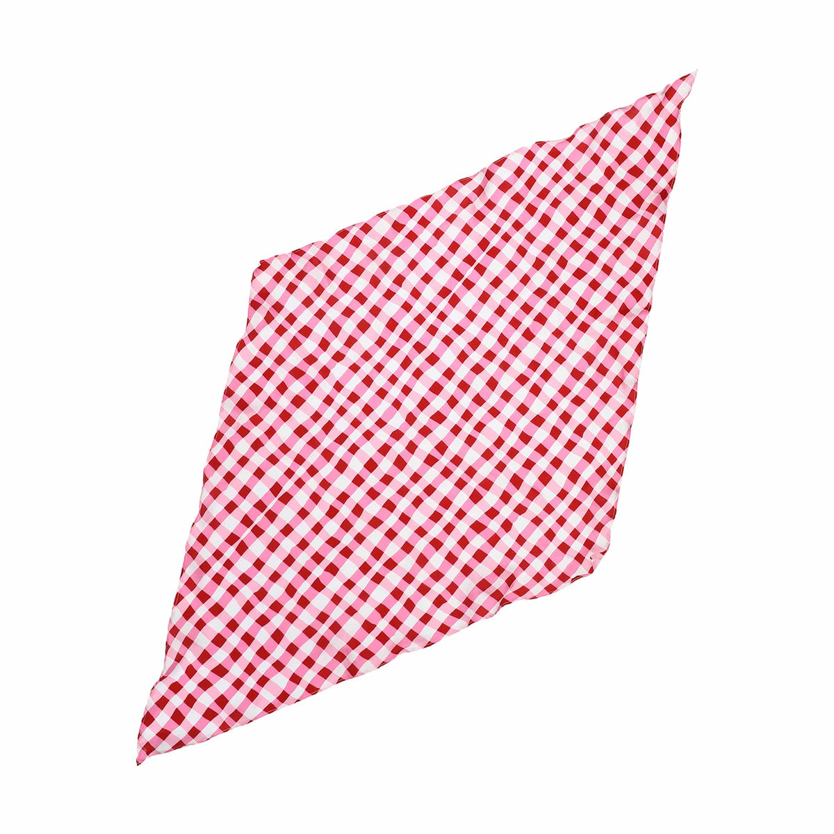 Red and white gingham triangular scarf folded flat