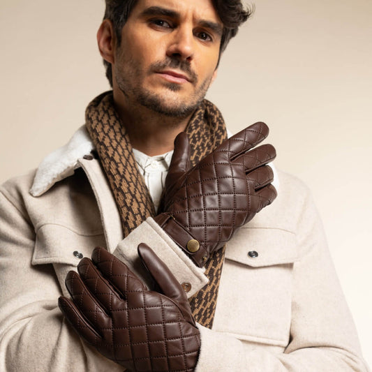 Sebastian (brown) – Sheepskin leather gloves with snap closure & touchscreen feature