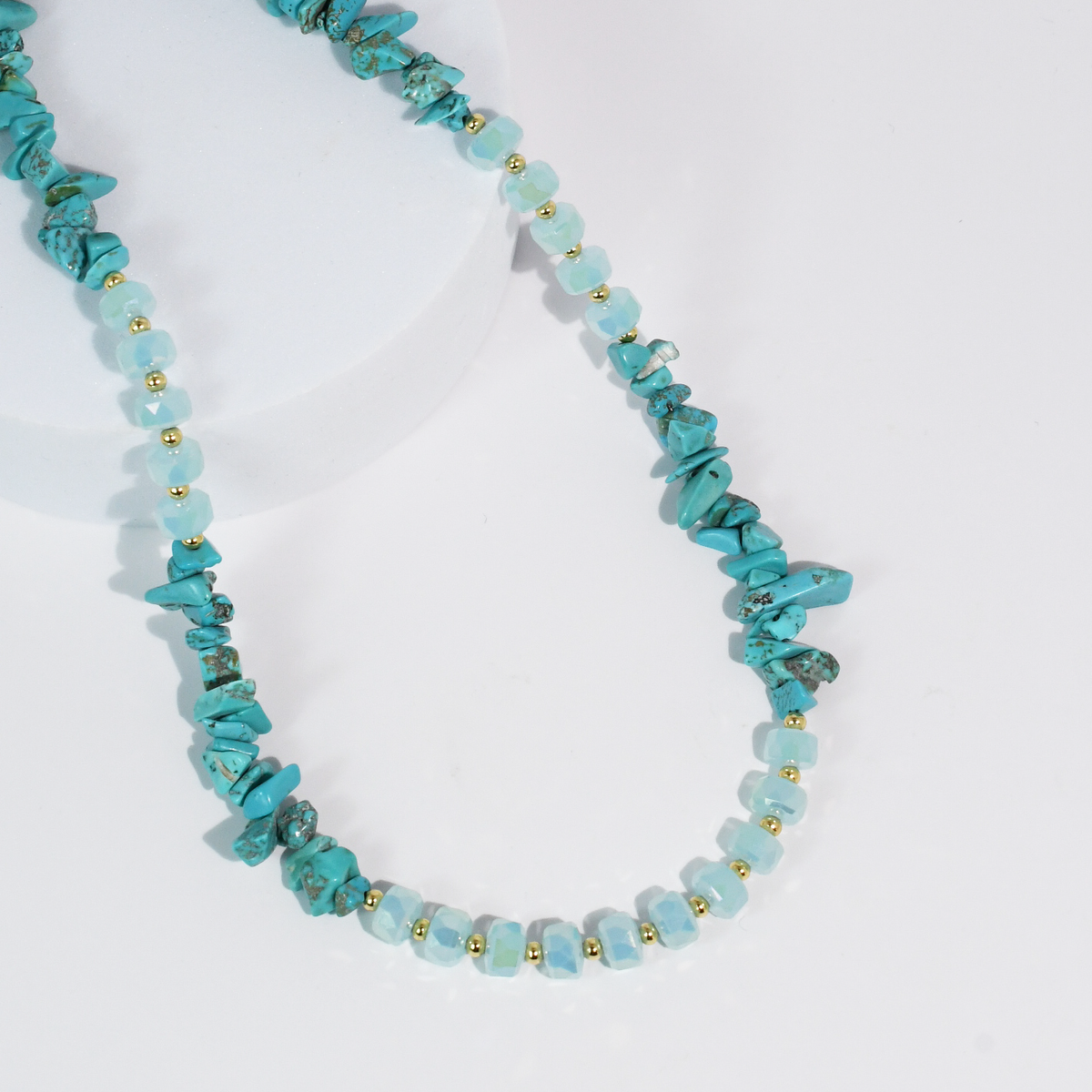 Turquoise quartz bead necklace with small gold-tone spacer beads