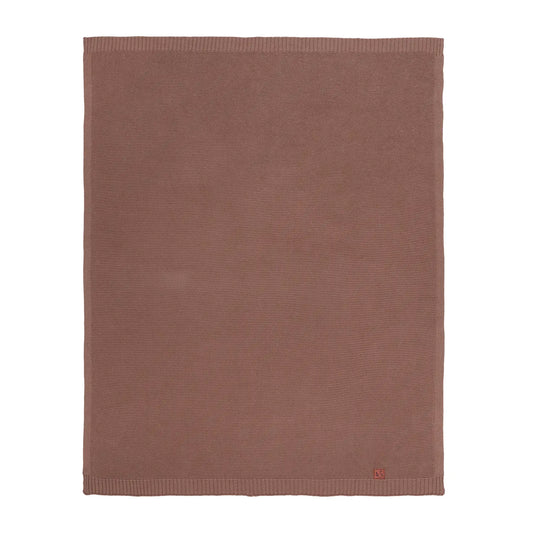 Mocha knit cotton baby blanket with smooth knit face and ribbed edge trim
