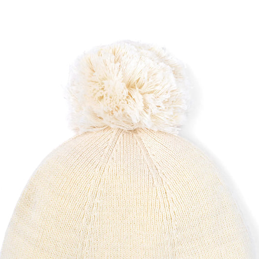Cream knit baby pom beanie with large fluffy top pom