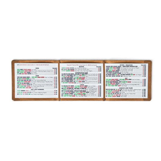 Mahjong scorecard printed card holder folio, multi-panel design