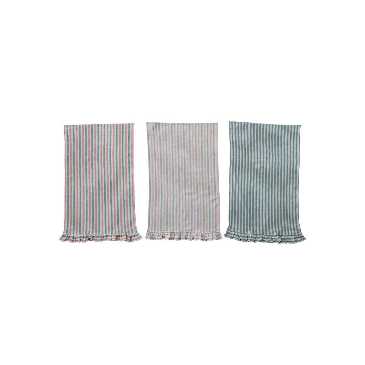Woven Cotton Tea Towel with Stripes & Ruffles 28" x 18" - 3 Colors