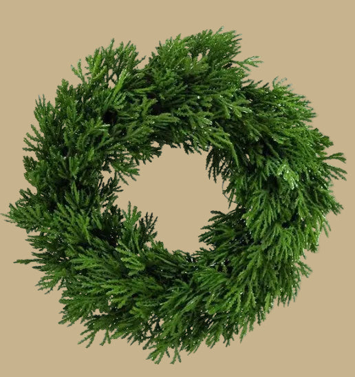 Cedar wreath 12-inch diameter with dense green evergreen foliage