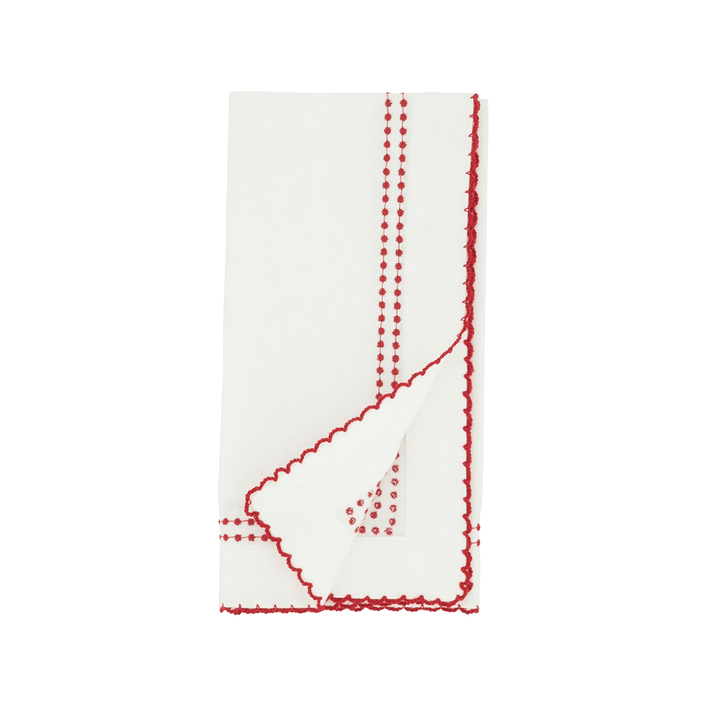 Red Embroidered Border 18" Cotton Cloth Napkin - Set of 4