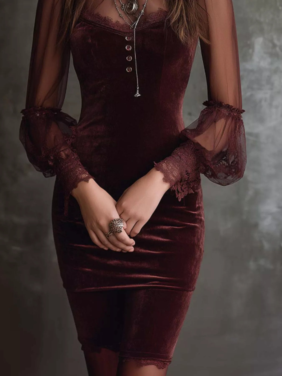 Velvet & Sheer Fitted Dress