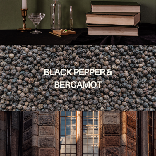 Room and linen spray scent display with decorative tabletop and stacked books