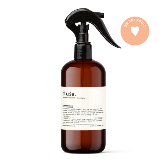 Grapefruit room and linen spray in amber bottle with black trigger sprayer