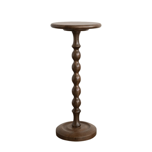 Round turned mango wood martini table with pedestal base