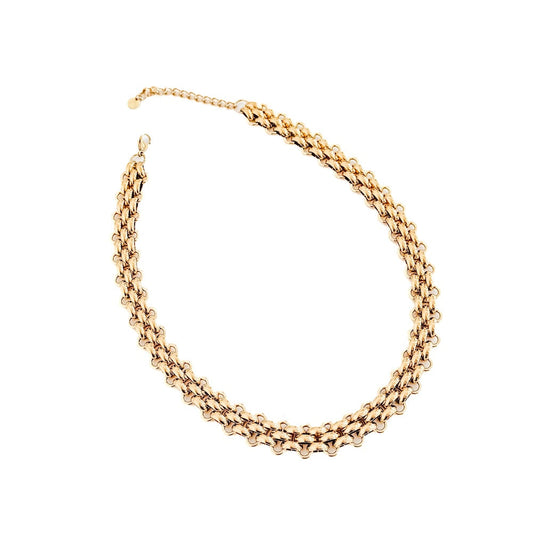 Elise woven chain necklace, gold-tone chain with clasp, flat lay