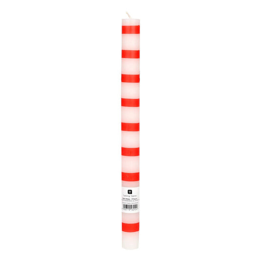 Tall red and white striped pillar candle